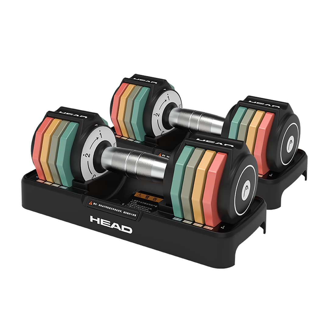 HEAD Rainbow Adjustable Dumbbells Set | Easy Weight Adjustment (1Kg-5Kg Each) | Steel+ Nylon +PP Dumbbells Set for Home Gym | Weights for Home Gym Accessories Men & Women | Home Gym Set Fitness Dumbbell