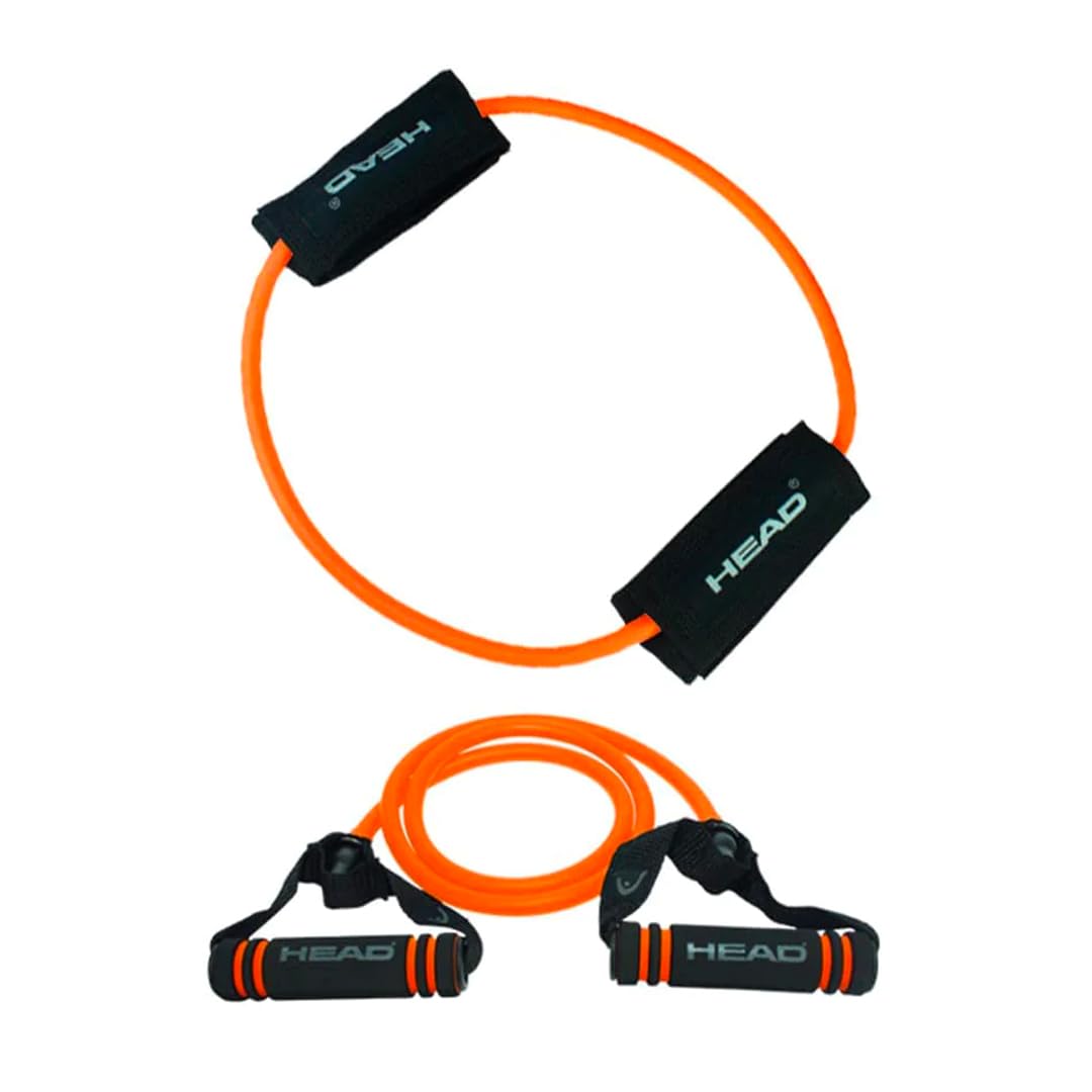 HEAD Power Resistance Tube + Ring Tube Combo - Unbreakable | Resistance: 10Kg | Gym Equipment Set for Home Workout | Stretch Bands for Workout | Gym Accessories for Men & Women | Black & Orange - 2Pcs