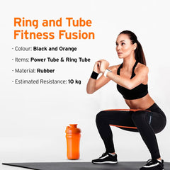 HEAD Power Resistance Tube + Ring Tube Combo - Unbreakable | Resistance: 10Kg | Gym Equipment Set for Home Workout | Stretch Bands for Workout | Gym Accessories for Men & Women | Black & Orange - 2Pcs