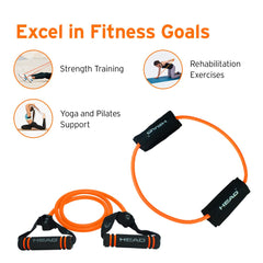 HEAD Power Resistance Tube + Ring Tube Combo - Unbreakable | Resistance: 10Kg | Gym Equipment Set for Home Workout | Stretch Bands for Workout | Gym Accessories for Men & Women | Black & Orange - 2Pcs