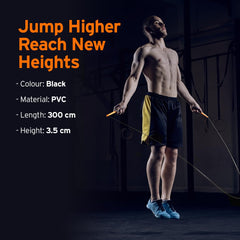 HEAD Speed Skipping Rope for Men, Women & Kids | Adjustable Height 3M | ABS Material | Jump Rope for Men | Speed Skipping Rope for Exercise, Gym, Sports Fitness | Skip Rope for Home Exercise - Black