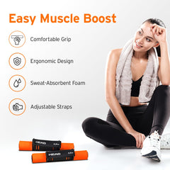 HEAD Soft Dumbbell Set - 0.5Kg x 2 | Soft Rubber Dumbbells with Comfy Hand Straps | Dumbbells Set for Home Gym | Home Gym Set | Fitness Dumbbell | Weights for Home Gym Men & Women | Black & Orange