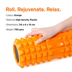 HEAD Foam Roller for Exercise | 33 CM | High Density EVA Foam | Back Roller for Back Pain Relief | Exercise Roller for Gym, Yoga | Deep Tissue Muscle Massage Roller | Home & Gym Fitness | Orange