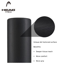 HEAD Foam Roller for Exercise | 60 CM | High Density 100% EVA Foam | Back Roller for Back Pain Relief | Exercise Roller for Gym, Yoga | Deep Tissue Muscle Massage Roller | Home & Gym Fitness | Black