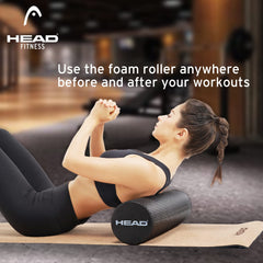 HEAD Foam Roller for Exercise | 60 CM | High Density 100% EVA Foam | Back Roller for Back Pain Relief | Exercise Roller for Gym, Yoga | Deep Tissue Muscle Massage Roller | Home & Gym Fitness | Black