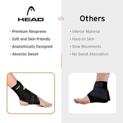 HEAD Premium Ankle Support Compression Brace For Injuries, Ankle Protection Guard Helpful In Pain Relief And Recovery. Ankle Band For Men & Women Neoprene Black - 1Pcs, Free Size