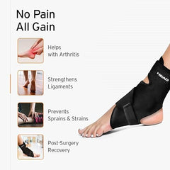 HEAD Premium Ankle Support Compression Brace For Injuries, Ankle Protection Guard Helpful In Pain Relief And Recovery. Ankle Band For Men & Women Neoprene Black - 1Pcs, Free Size