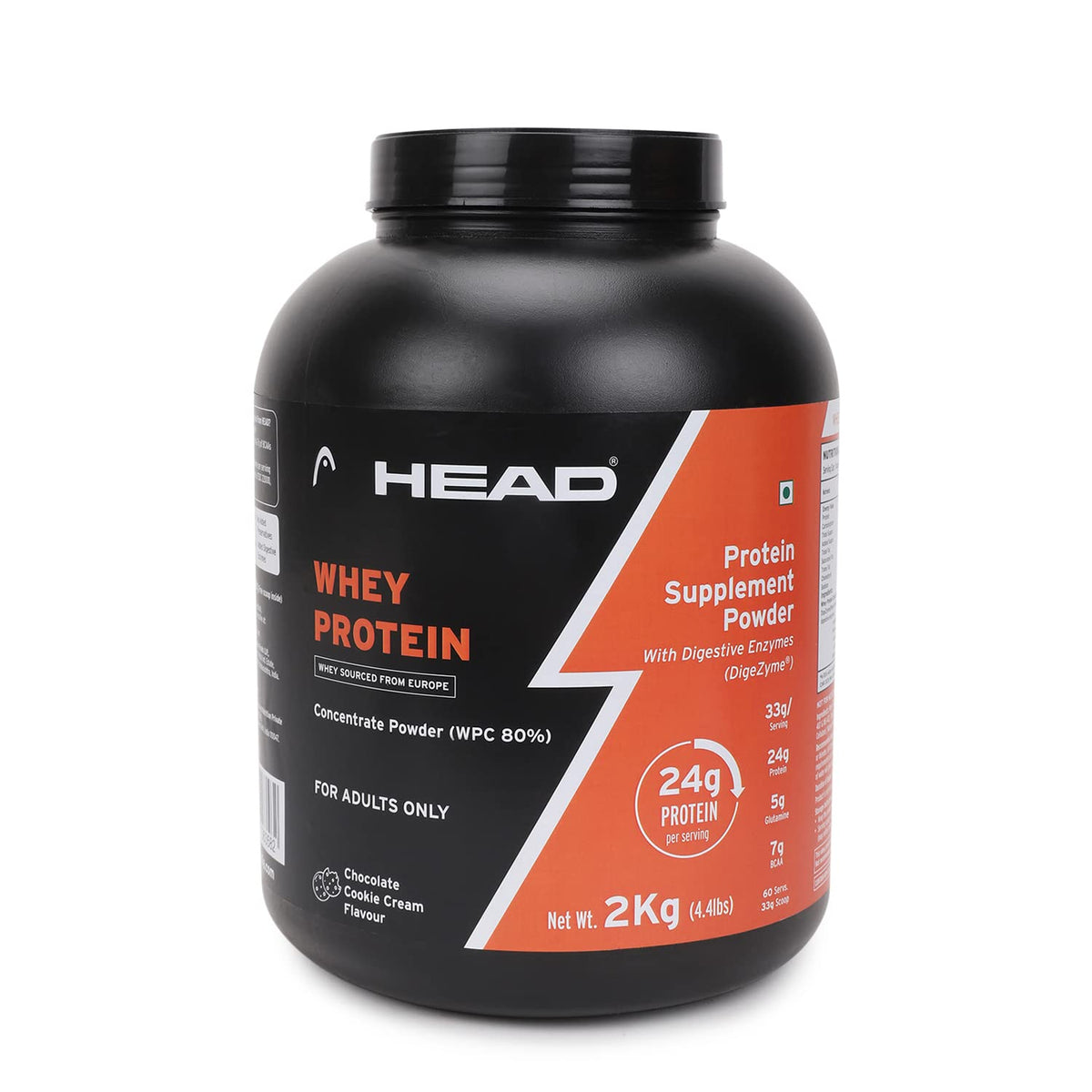 Head Premium 100% Whey Protein Concentrate Powder, Pack of 2Kg, Chocolate Cookie Cream Flavor, 60 Servings, for Athletes, Sports & Fitness Enthusiast, Muscle Strength & Bone Health, Sugarfree, for Daily Protein Intake