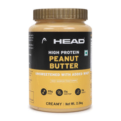 Head High Protein Peanut Butter (Unsweetened, Creamy, 2.3Kg) | 100% Pure Nuts | Added Whey | Protein Rich Nutritious Snack