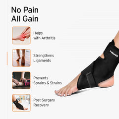 HEAD Premium Ankle Support Compression Brace For Injuries, Ankle Protection Guard Helpful In Pain Relief And Recovery. Ankle Band For Men & Women Neoprene Black - 1Pcs, Free Size