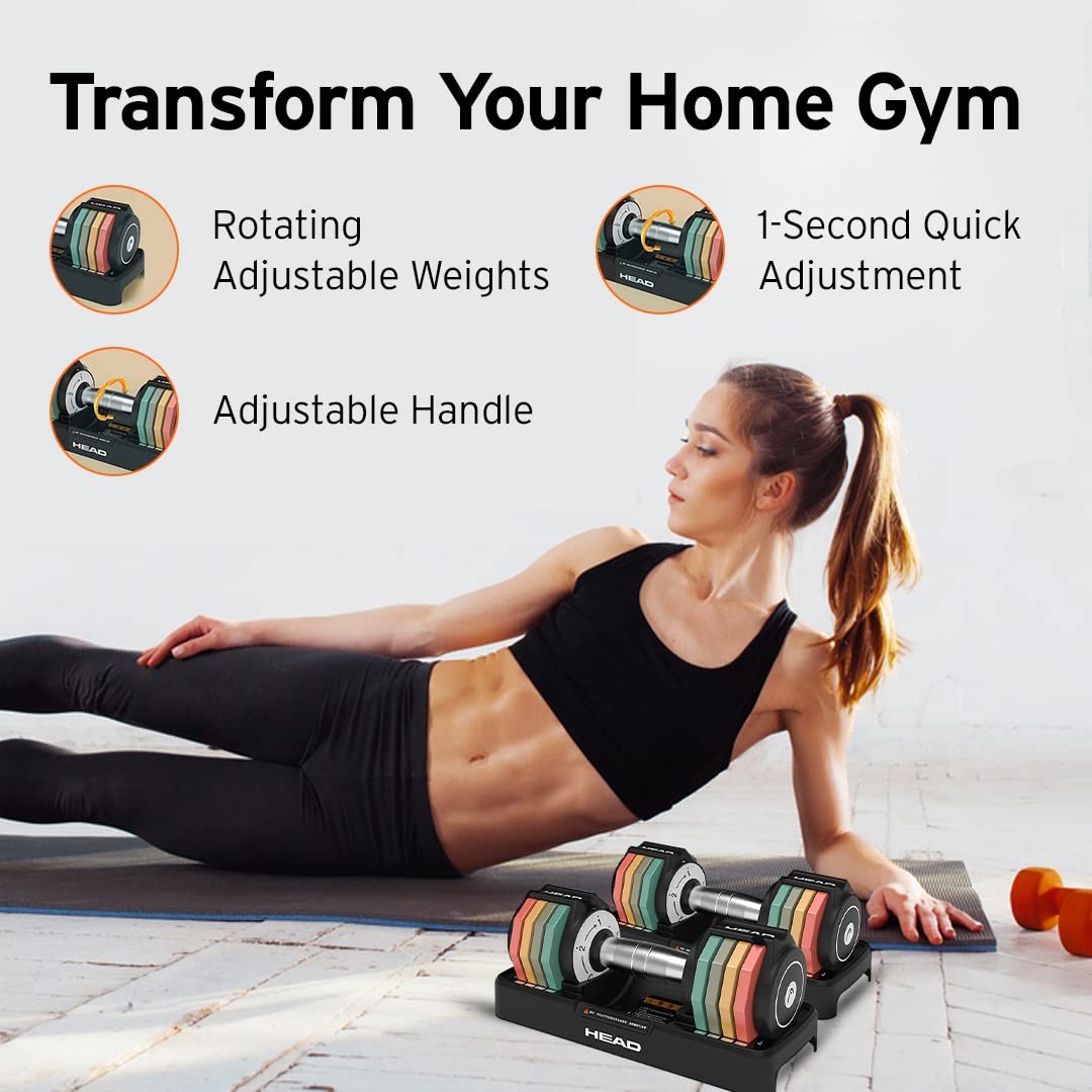 HEAD Rainbow adjustable Dumbells for Home Gym Equipment Fitness Gym – Head