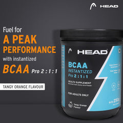 Head BCAA Powder for Adults 400g (67 Servings, Post/Intra Workout, Orange Flavor) - Muscle Recovery, Endurance & Athletic Performance Pro 2:1:1, L-Leucine, L-Valine, L-Isoleucine, Acidity Regulator, Preservative Free