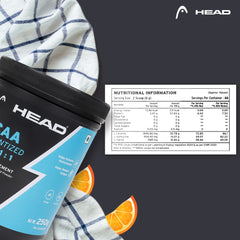 Head BCAA Powder for Adults 400g (67 Servings, Post/Intra Workout, Orange Flavor) - Muscle Recovery, Endurance & Athletic Performance Pro 2:1:1, L-Leucine, L-Valine, L-Isoleucine, Acidity Regulator, Preservative Free