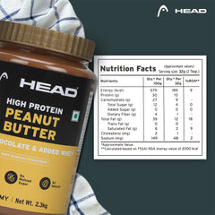 Head High Protein Peanut Butter (Chocolate, Creamy, 2.3Kg) | 100% Pure Nuts | Added Whey | Protein Rich Nutritious Snack