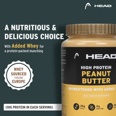 Head High Protein Peanut Butter (Unsweetened, Creamy, 2.3Kg) | 100% Pure Nuts | Added Whey | Protein Rich Nutritious Snack