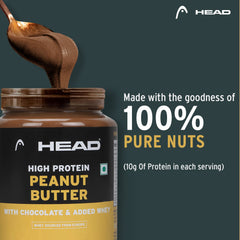 Head High Protein Peanut Butter (925g, Chocolate, Creamy) | 100% Pure Nuts | Added Whey | Protein Rich Nutritious Snack