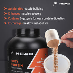 Head Premium 100% Whey Protein Concentrate Powder, Pack of 2Kg, Chocolate Cookie Cream Flavor, 60 Servings, for Athletes, Sports & Fitness Enthusiast, Muscle Strength & Bone Health, Sugarfree, for Daily Protein Intake