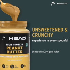 Head High Protein Peanut Butter (Unsweetened, Crunchy, 2.3Kg) | 100% Pure Nuts | Added Whey | Protein Rich Nutritious Snack