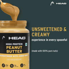 Head High Protein Peanut Butter (Unsweetened, Creamy, 2.3Kg) | 100% Pure Nuts | Added Whey | Protein Rich Nutritious Snack