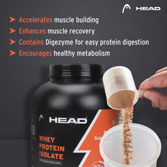 Head Premium 100% Whey Protein Powder Isolate, Pack of 2Kg for Athlete, Natural Chocolate, 60 Servings, Sports & Fitness Enthusiast, Muscle Strength & Bone Health, Sugarfree - Primary Source - Whey Isolate (Sourced From Europe)