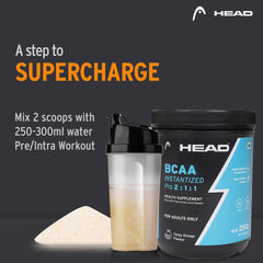 Head BCAA Powder for Adults 400g (67 Servings, Post/Intra Workout, Orange Flavor) - Muscle Recovery, Endurance & Athletic Performance Pro 2:1:1, L-Leucine, L-Valine, L-Isoleucine, Acidity Regulator, Preservative Free