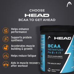 Head BCAA Powder for Adults 250g (42 Servings, Post/Intra Workout ,Orange Flavor) - Muscle Recovery, Endurance & Athletic Performance